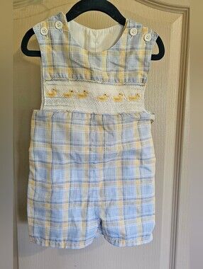 Vintage Homemade Embroidered Smocked Ducks Baby Shorts Romper 12-18mos